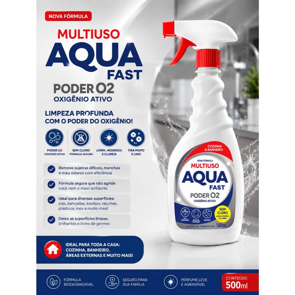 Multiuso Aquafast Poder O2 Sem Cloro Limpa Tênis Mofo Manchas 1 Lt — imagem 2 de 2