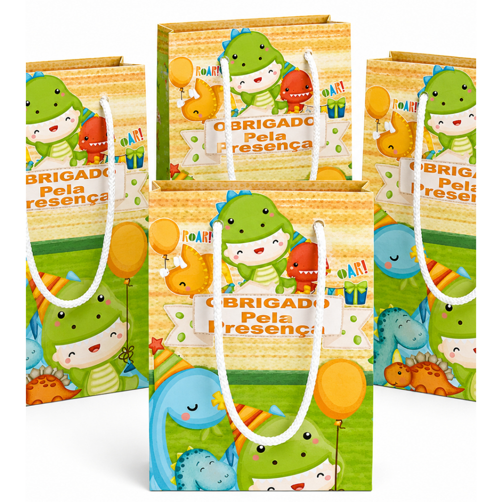 Sacolinhas Personalizadas Dinossauro  Baby | Sacola Lembrancinha Festa Infantil | Kit 10 Unidades