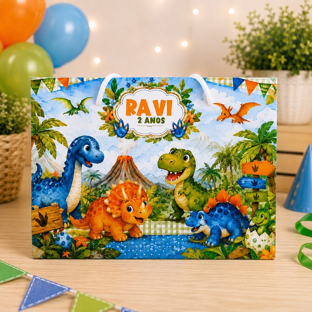 Sacolinha DINOSSAURO Personalizada | Lembrancinha Aniversário Infantil | Sacola Surpresa Festa
