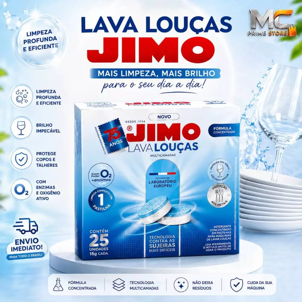 Lava Louça Jimo 25 Pastilhas Concentradas Secante Abrilhantador Detergente