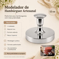 Modelador de Hambúrguer Artesanal Caparroz Inox 12cm para Hamburguerias Churrascos e Uso Doméstico