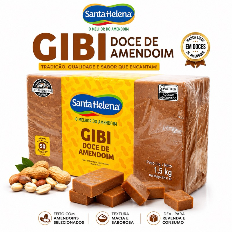 Doce de Amendoim Gibi Santa Helena 1,5kg Paçoca Barra Tradicional - Festa Junina Doce com 50 unidade
