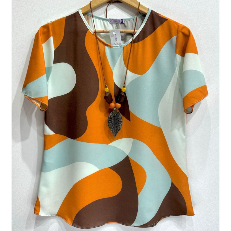 (TAM. M) Blusa Feminina Manga Tradicional Estampada Soltinha Tecido Leve Moda Verão Confortável