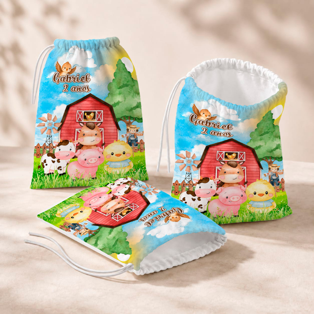 20 Sacolinhas Personalizada Festa Infantil 18x26 Aniversário Lembrancinha Fazendinha Aquarela M1