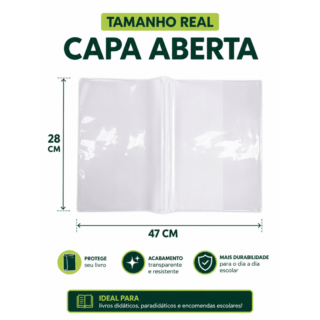 CAPA PRONTA PLÁSTICA PARA ENCAPAR LIVROS - ENCAIXE PERFEITO AJUSTÁVEL- ESCOLHA QUANTIDADE