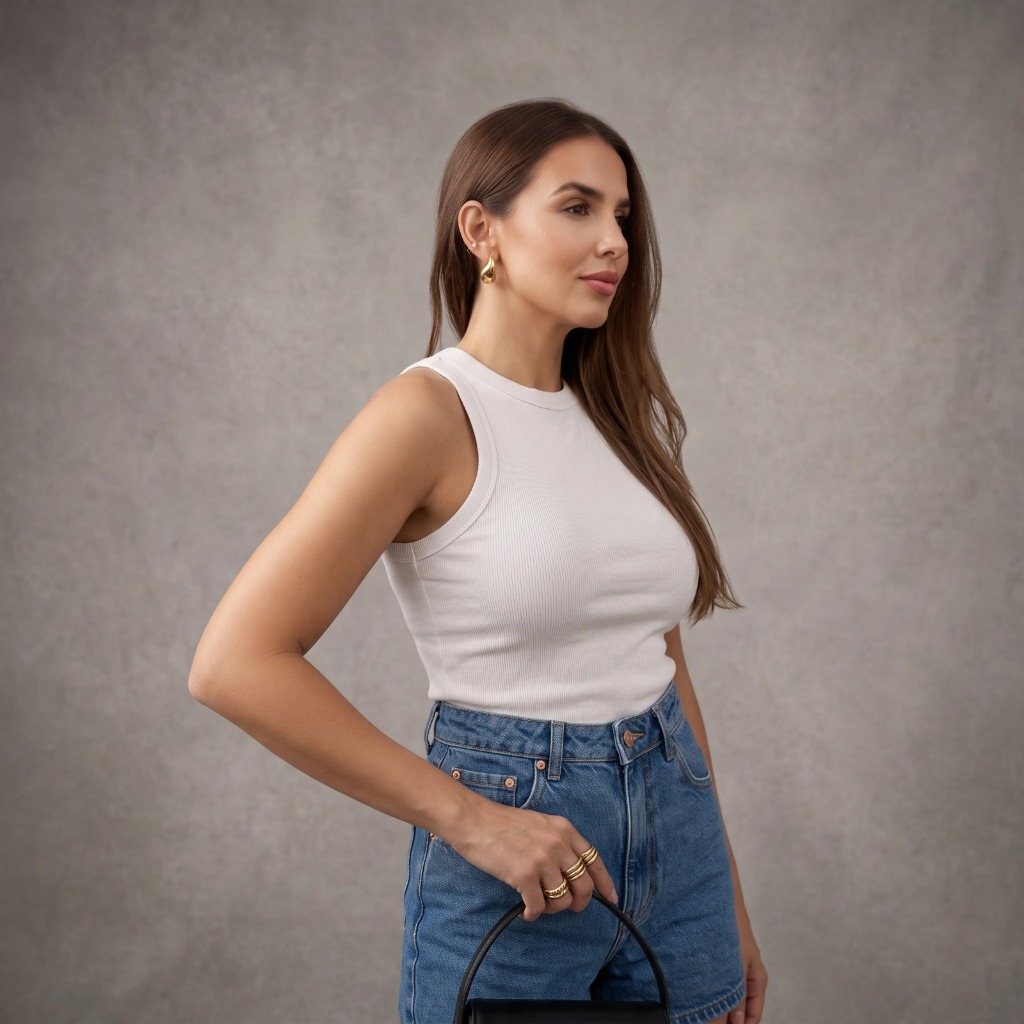 Regata Básica Ribana Canelada Algodão Premium semi cropped Feminina BRANCA