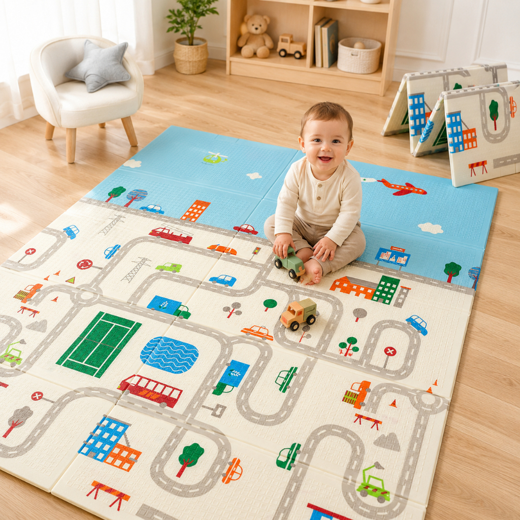 Tapete Infantil Bebê Emborrachado Sensorial Dobrável Dupla Face Educativo