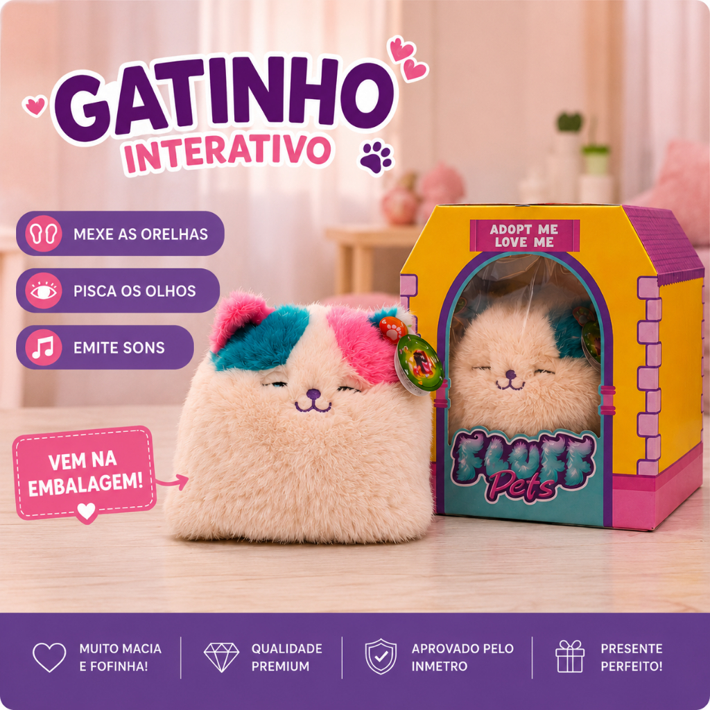 Gato Fofinho De Pelúcia Interativo - Pisca Ao Toque, Emite Som e Abana o Rabo Presente Menina