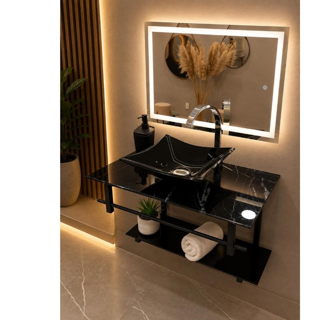 Gabinete para Banheiro com Espelho LED Touch e Cuba Quadrada–40x40, 50x40 e 60x40 cm Gabinete Luxo · foto 2