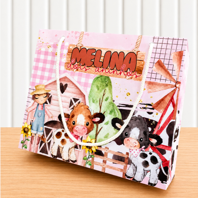 Sacolinha G fazendinha rosa Personalizada para Festa Infantil - sacolinha fazendinha - Lembrancinha de Aniversário.
