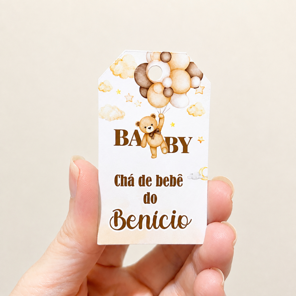 Kit Tags Personalizadas para Lembrancinhas Ursinho Branco Neutro | Chá de bebê | Chá revelação