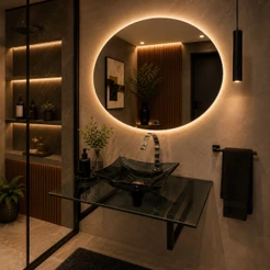 Gabinete de Vidro para Banheiro com Espelho Oval LED e Pia para Lavabo – Design Moderno 40x40, 50x40 e 60x40 cm