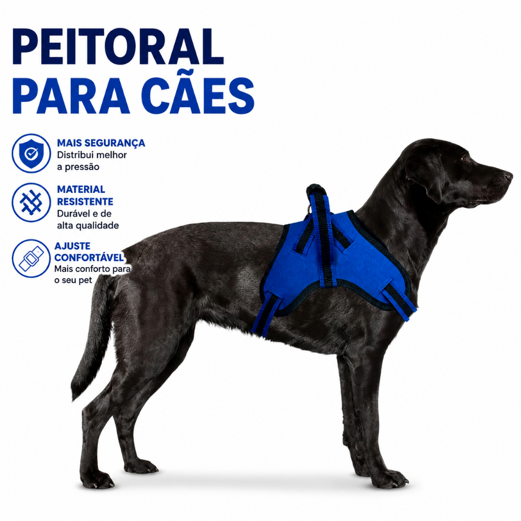 Coleira Peitoral Cachorro Guia Doberman Pitbull Anti Puxao Medio e grande porte
