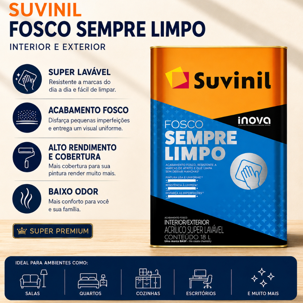 Tinta Acrílica Suvinil Super Lavável 18L Exterior e Interior - Suvinil