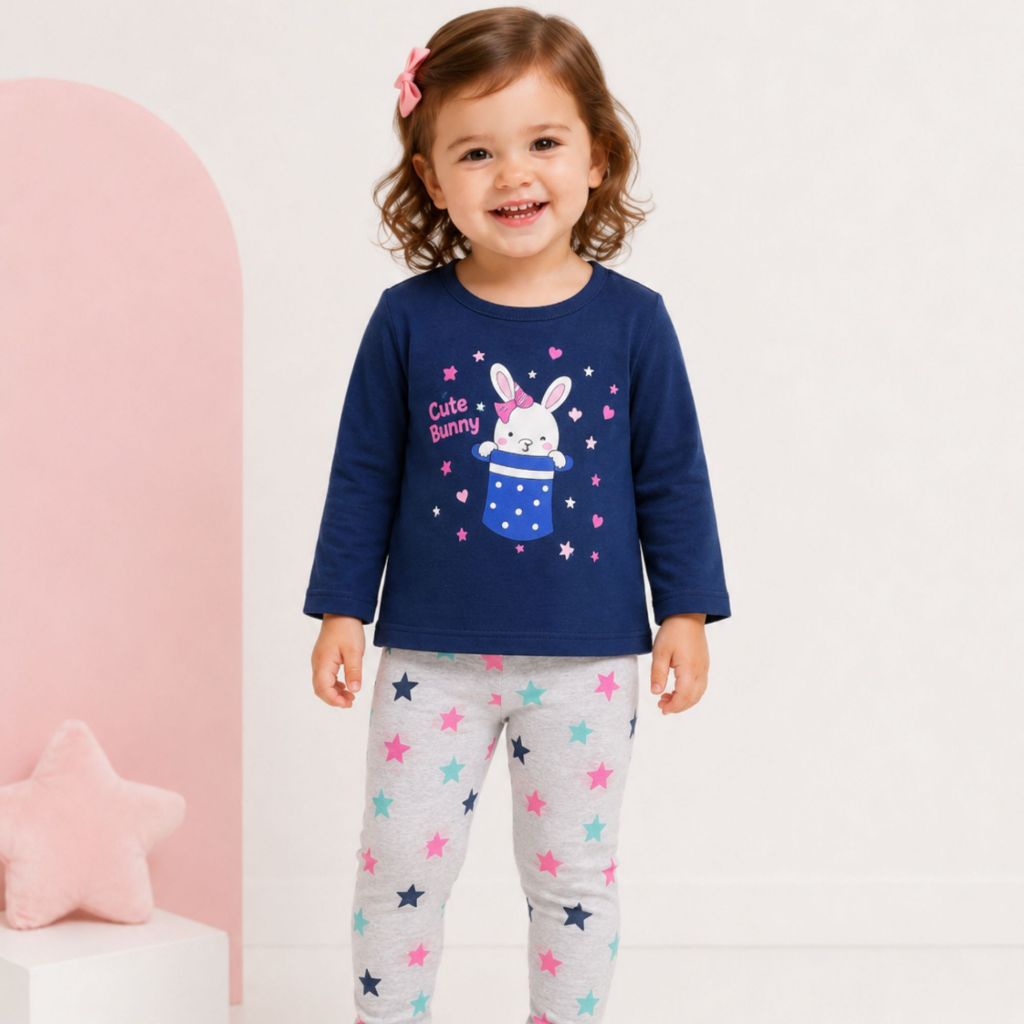 Conjunto Infantil Feminino Meia Estação Blusa Manga Longa + Legging Cotton Menina 1 2 3 Anos Sortido