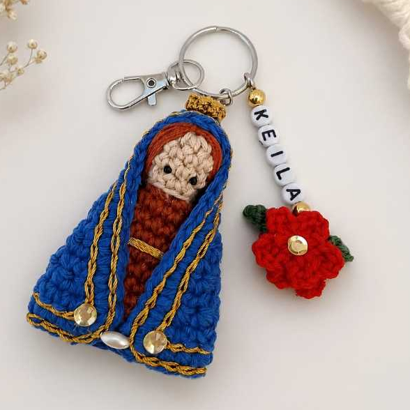 Chaveiro Nossa Senhora Aparecida Amigurumi Crochê 6cm Personalizado com Nome Lembrancinha Religiosa Chave Casa Carro
