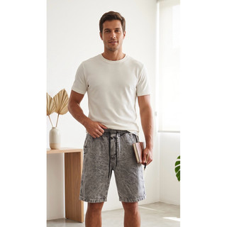 No.22 Bermuda Jeans Masculina Jogger com Elástico e Cordão Lavagem Estonada Casual Confortável