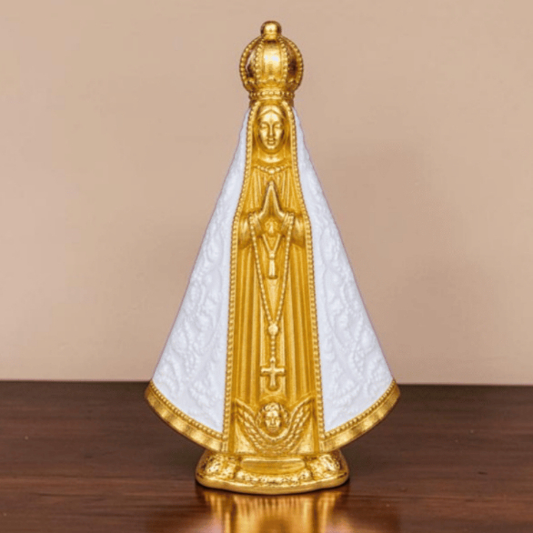 Imagem Nossa Senhora Aparecida 15cm Gesso Perolado Dourado Católica Religiosa