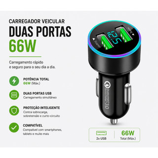 Carregador Veicular Carro Turbo Universal 2 Portas Usb 3.0 Quick Charger