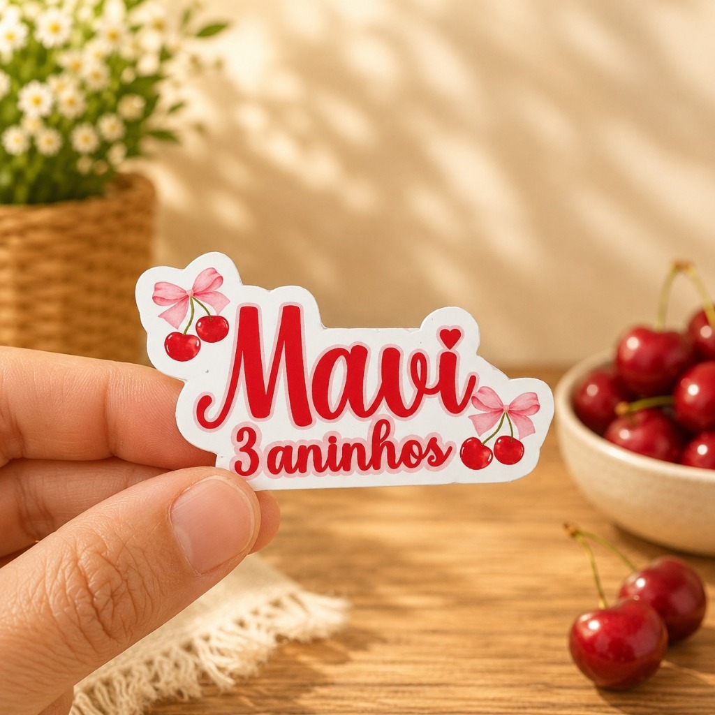 Aplique Personalizado Cerejinha/Nome e idade/Aplique  cereja /Decoração