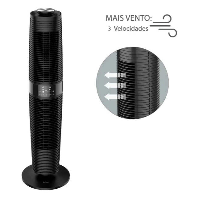 Ventilador Torre Spirit 360 Graus 100cm Preto Silencioso 127v