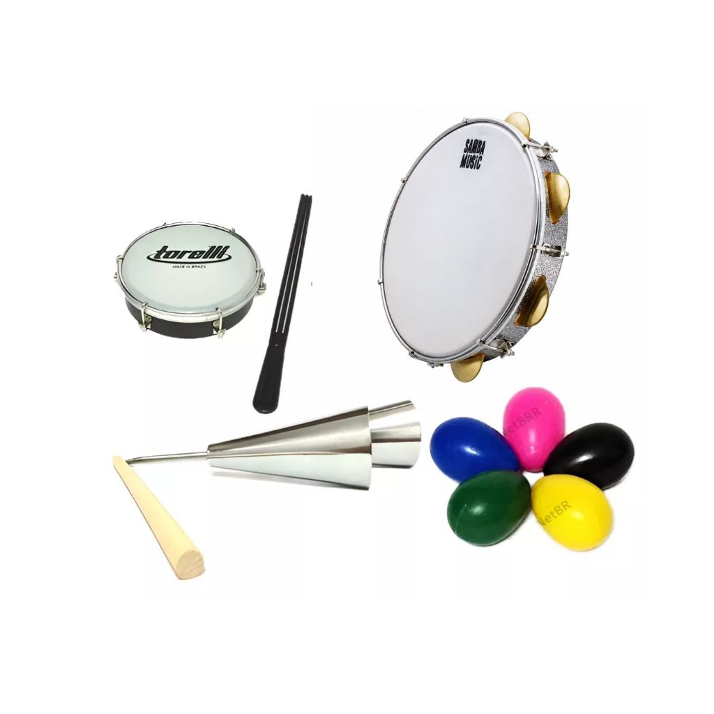 Kit Samba 10 Itens Pandeiro Tamborim Agogô Ganza Torelli
