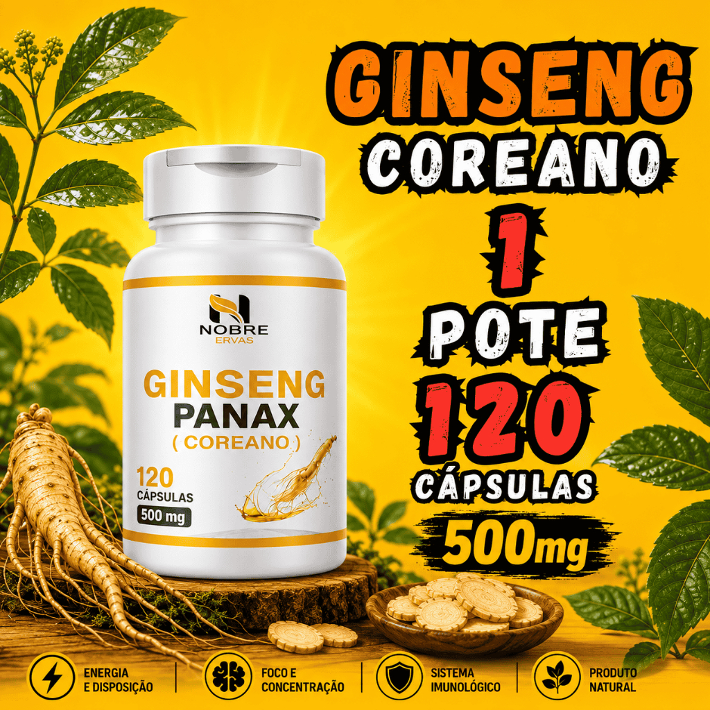 Ginseng Panax Coreano 500 mg Extrato Seco 100% Natural