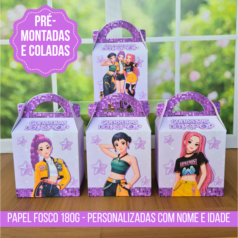 Caixinha Personalizada Maletinha Guerreiras do K-POP Lembrancinha Festa Infantil Aniversário Huntrix