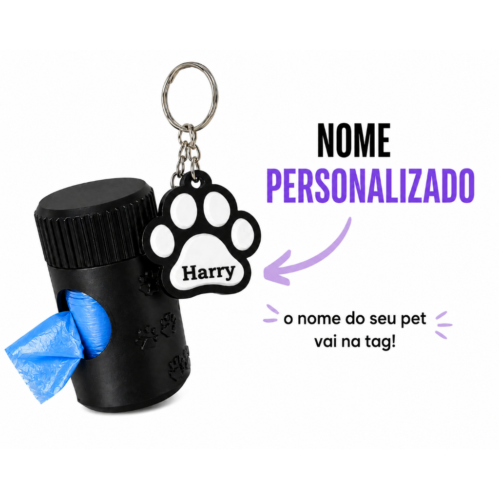 Porta Saquinho Higiênico Cata Caca Fezes Pet Dog Cachorro Dispenser Passeio Com Tag Personalizada Para Seu Pet