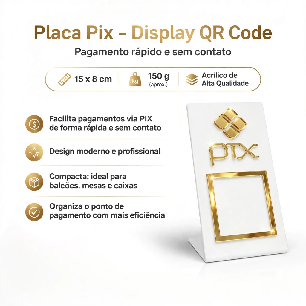 Placa Pix Display QR Code Acrílico 2mm Mesa Balcão Pagamento