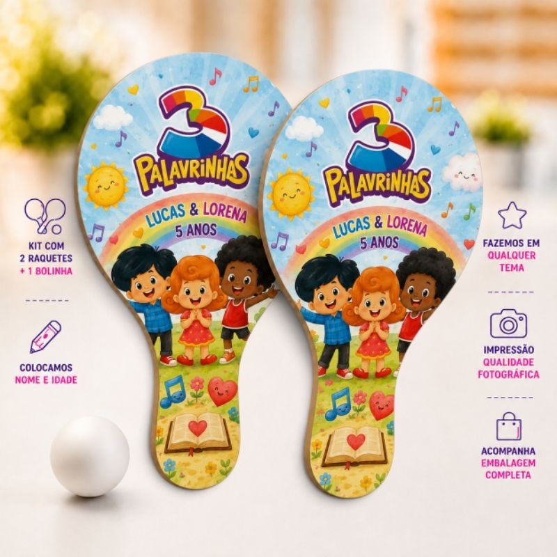 Lembrancinha 3 Palavrinhas Ping Pong Personalizados Festa Infantil Aniversário