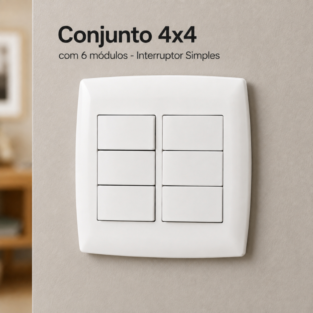 Conjunto 4x4 com 6 Módulos Interruptor Simples Branco Home Blux 10A 250V