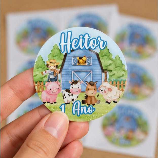 Adesivos Redondo Fazendinha Personalizado para Festa Infantil 6cm Lembrancinhas Caixinha Decoração.