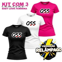 Kit com 3 Camisas Camisetas JIU JITSU OSS BABY LOOK Feminina T-Shirt Academia Treino Luta MMA Esporte Dry Fit PROMOÇÃO