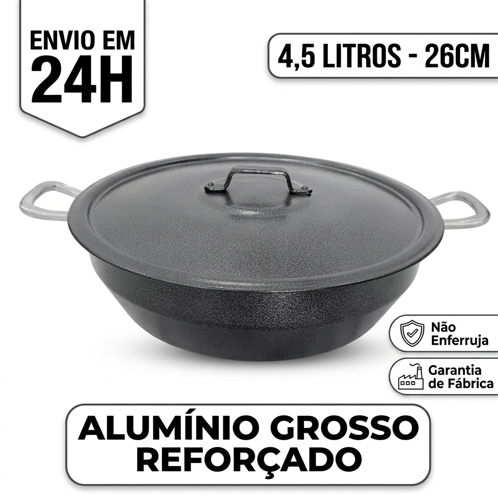 Panela Tacho Caçarola 26cm 4,5 Litros Com Tampa Alumínio Grosso Reforçado Craqueado Rosa Polido