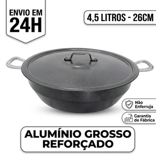 Panela Tacho Caçarola 26cm 4,5 Litros Com Tampa Alumínio Grosso Reforçado Craqueado Rosa Polido