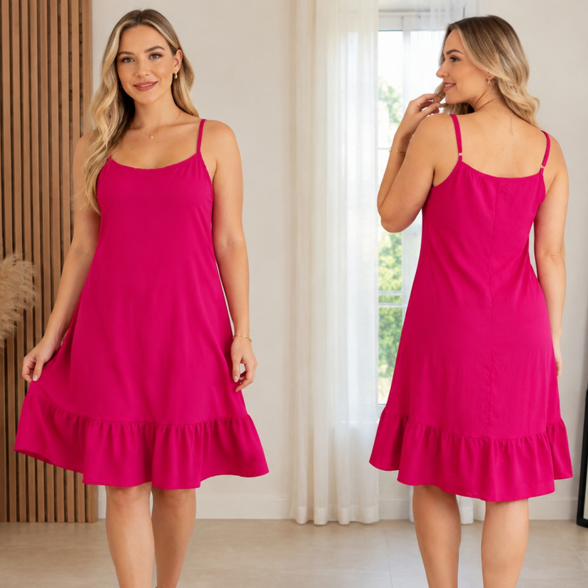 Vestido Feminino Curto  Babado  Soltinho Alcinha Fina Tendência Confortável Moda Verão Minimalista