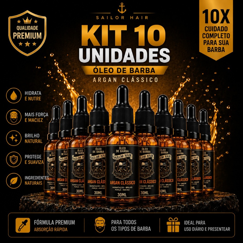 10 UN Óleo para Barba 30ml Argan Classic