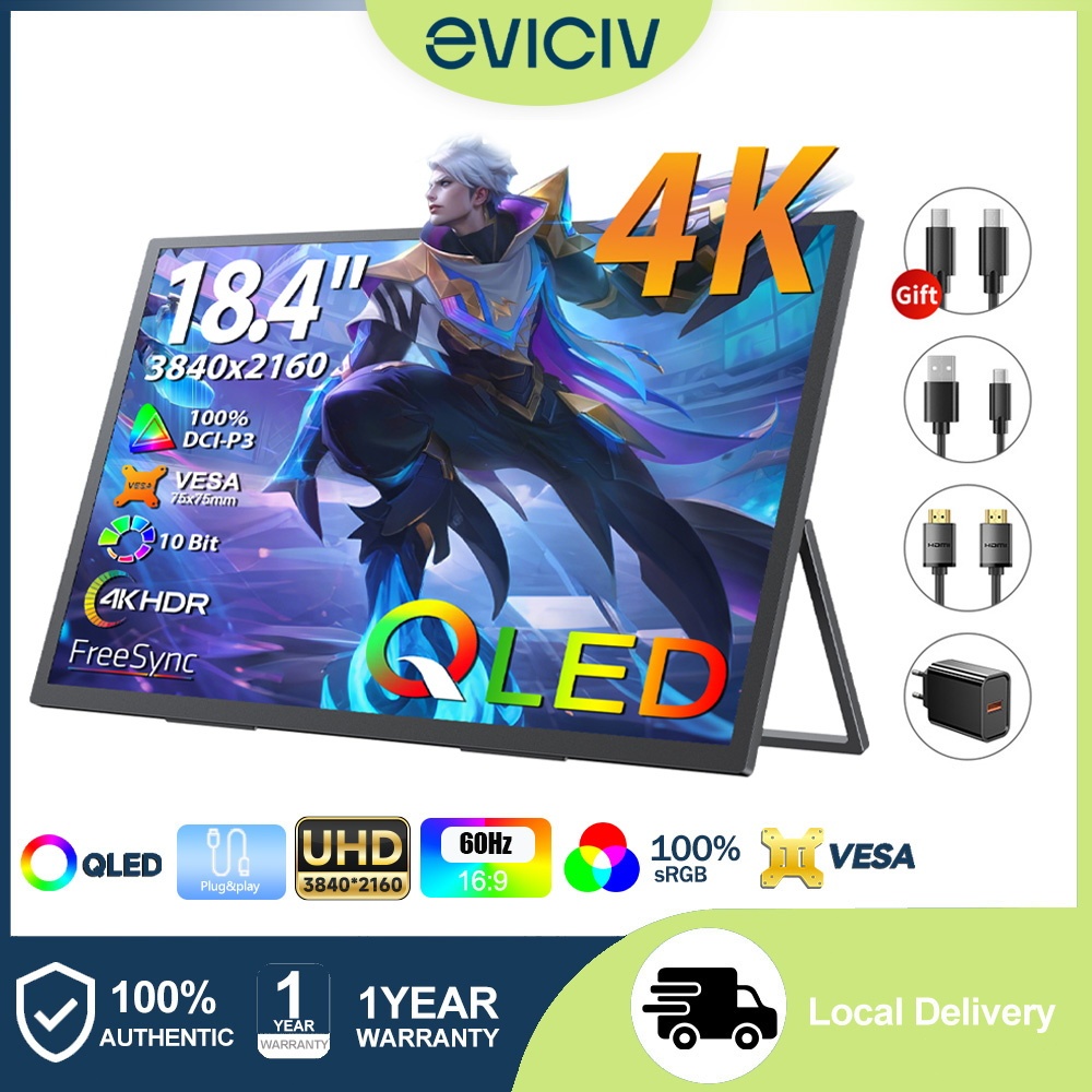 EVICIV Monitor Portátil 18.4" 4K UHD 3840×2160 120%sRGB QLED Anti-Reflexo HDR Fr