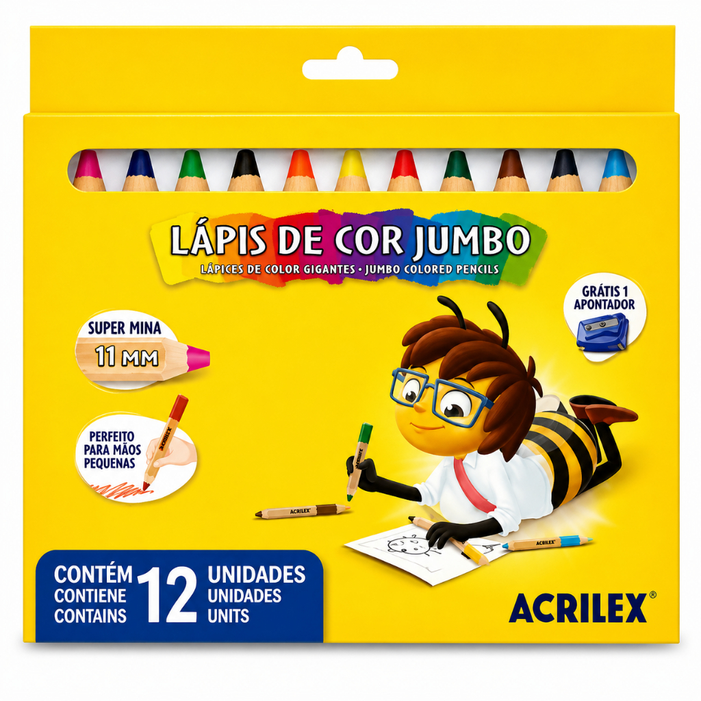 Lápis de Cor Jumbo Acrilex 12 Cores Infantil Escolar