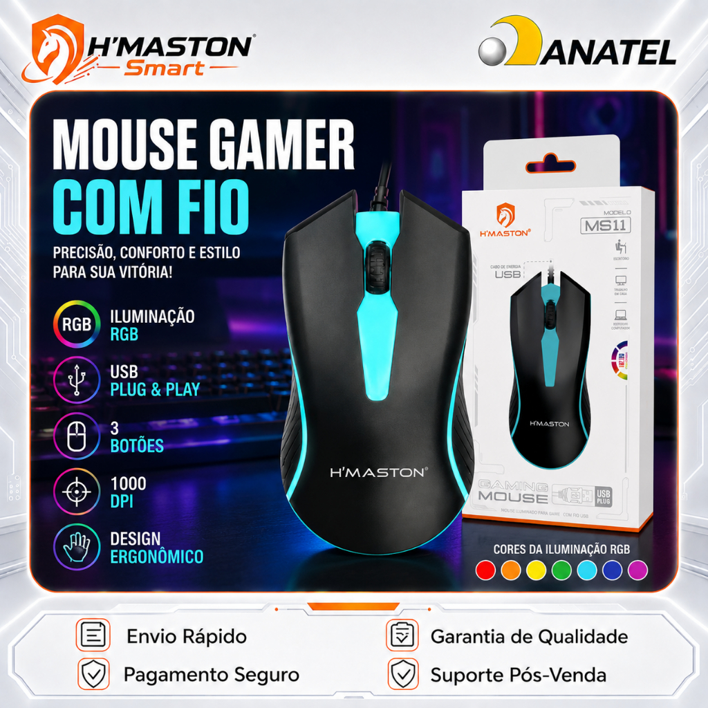 H'Maston MS11 Mouse Com Fio Para Notebook Mause Mouse Gamer Com Fio Mouse Ergonomico Mouse Barato Mouse Usb