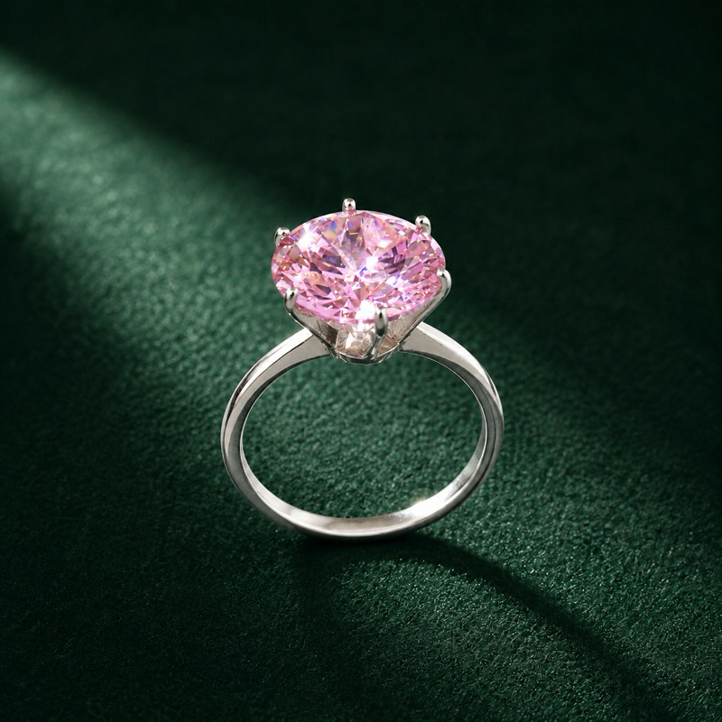 Anel Feminino Prata 925 com Zircônia Rosa Bebê 10mm Sofisticado e Delicado