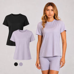 Lovito Vita Kit com 2 Camisetas Feminina Esportiva Lisa OTB20172047