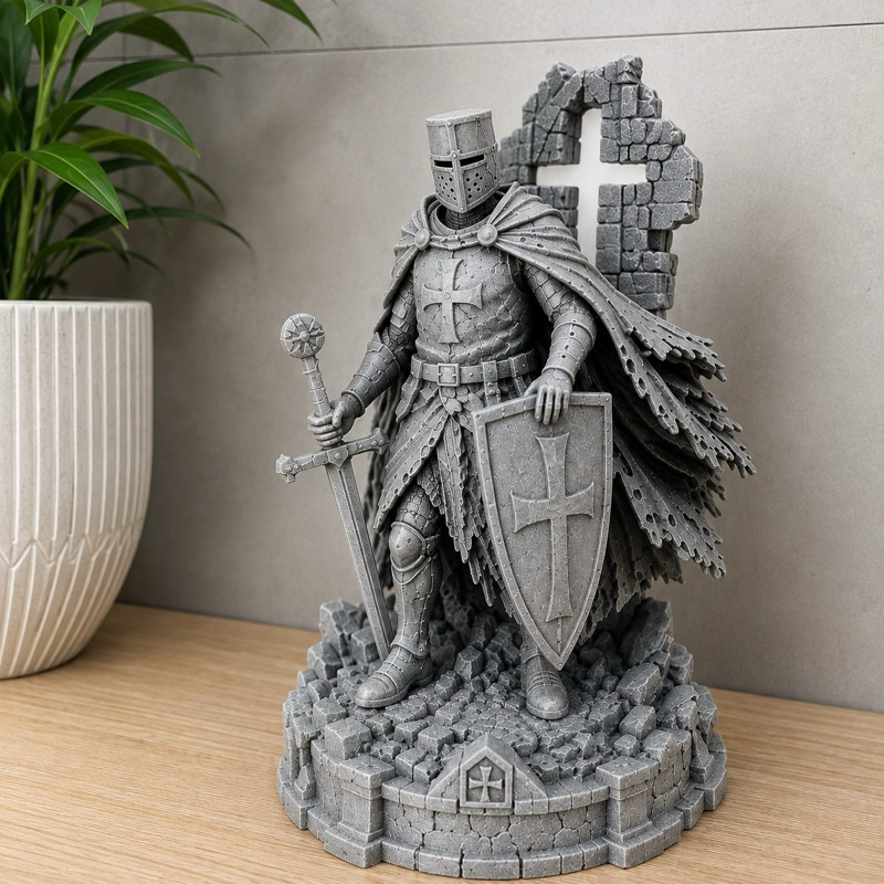 Cavaleiro Templário Medieval Estátua Decorativa Impressão 3D Guerreiro