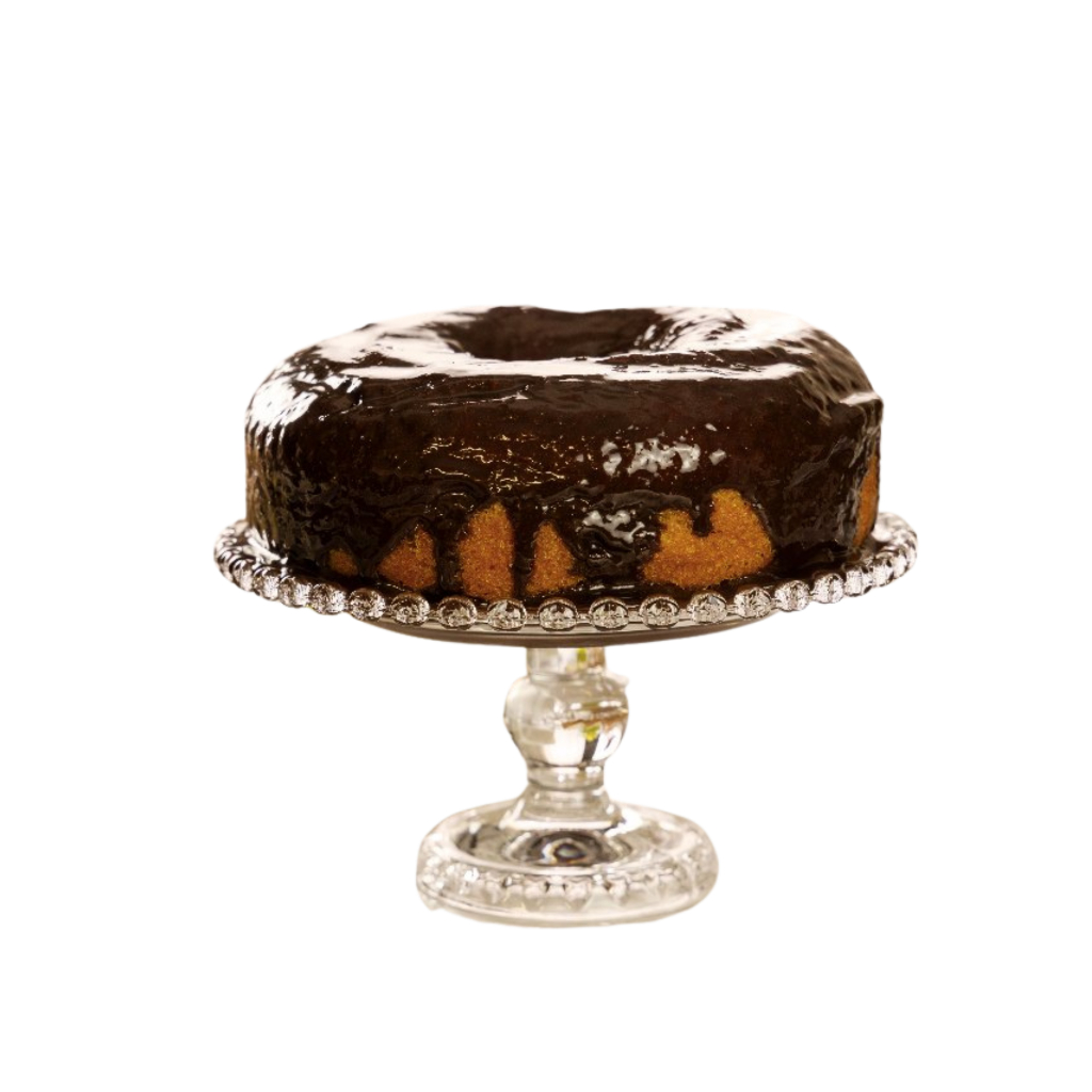 Prato P/ Bolo Com Pé Cristal Lapidado Borda Coração 19,5x10,5cm Lyor
