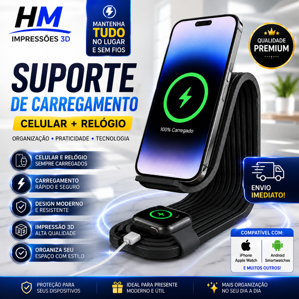 Suporte Carregador por Indução iPhone Apple Watch 2 em 1 Base Carregamento MagSa