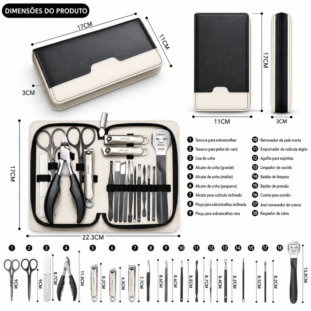 ANA1108 KIT 18 Pçs Professional Aço Inoxidável Cutícula Nippers Cortador De Unhas Ferramentas Alta Qualidade · foto 2