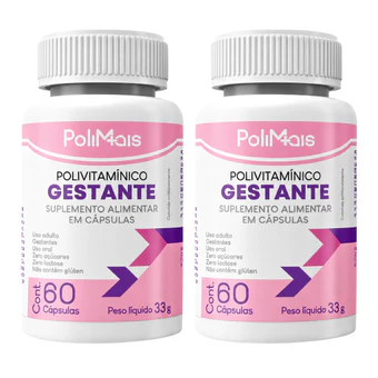 Kit 2 Polivitamínico Gestante PoliMais 180 Cápsulas – Rico em Ácido Fólico