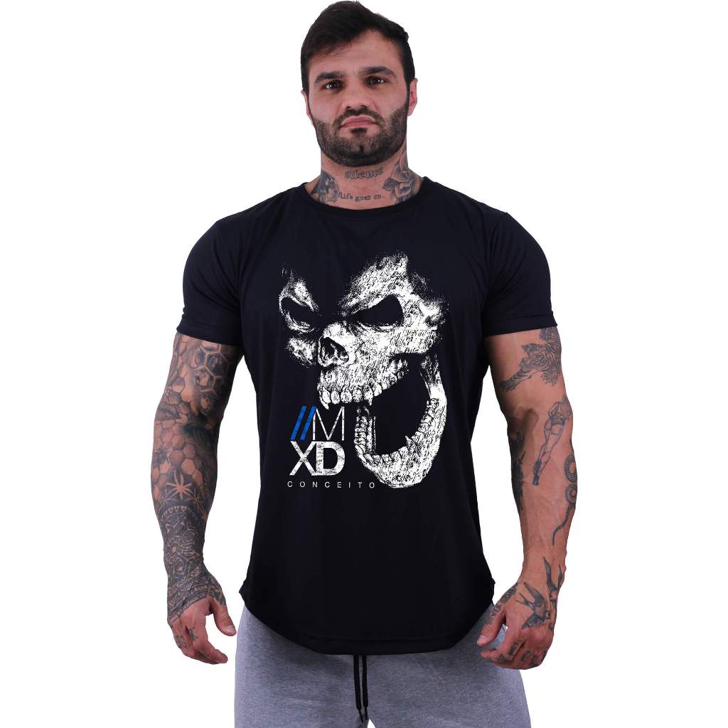 Camiseta Longline Masculina Algodão MXD Conceito Academia Treino Casual Caveira Hardcore Estampas