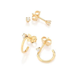 Kit Brinco Meia Argola e Solitário Ponto de Luz Banhado a Ouro 18K 527526